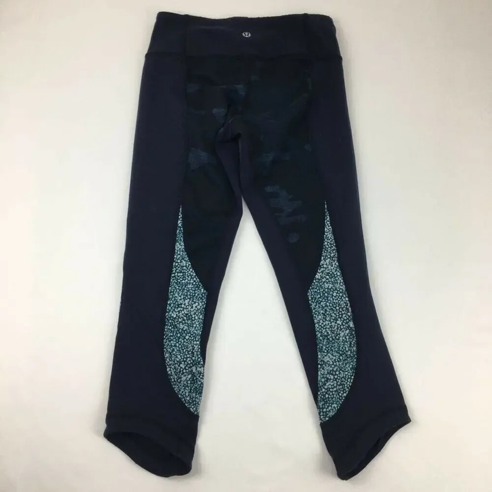 Lululemon Wunder Under Crop *Full-On Luon Blue Camo Camouflage Low Rise Size 2